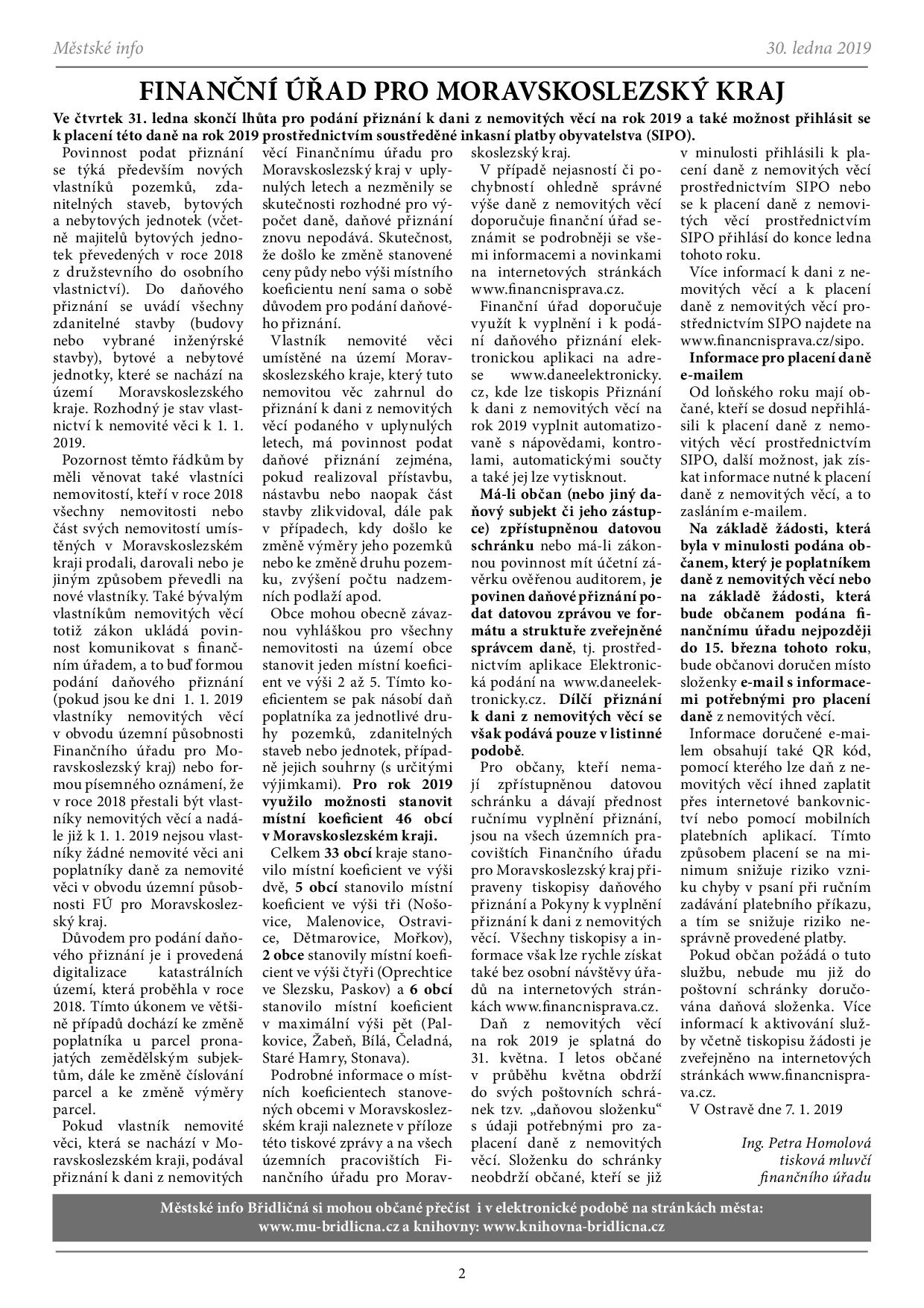 INFO BRIDLICNA LEDEN 20192